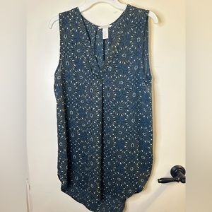 H&M Vneck Blouse Teal Greenish Blue with Floral Print Oversized Relaxed
